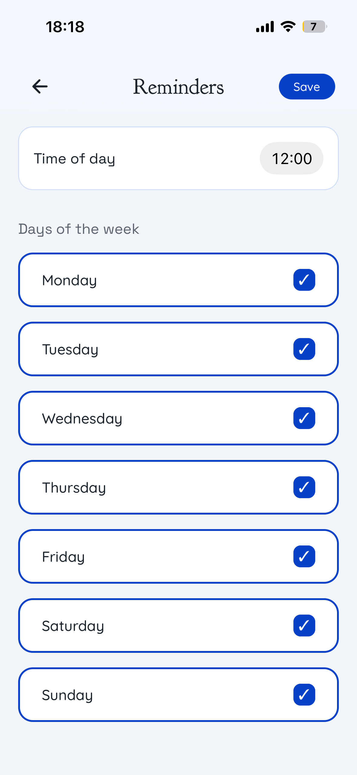 Select hour and days to receive gentle reminders