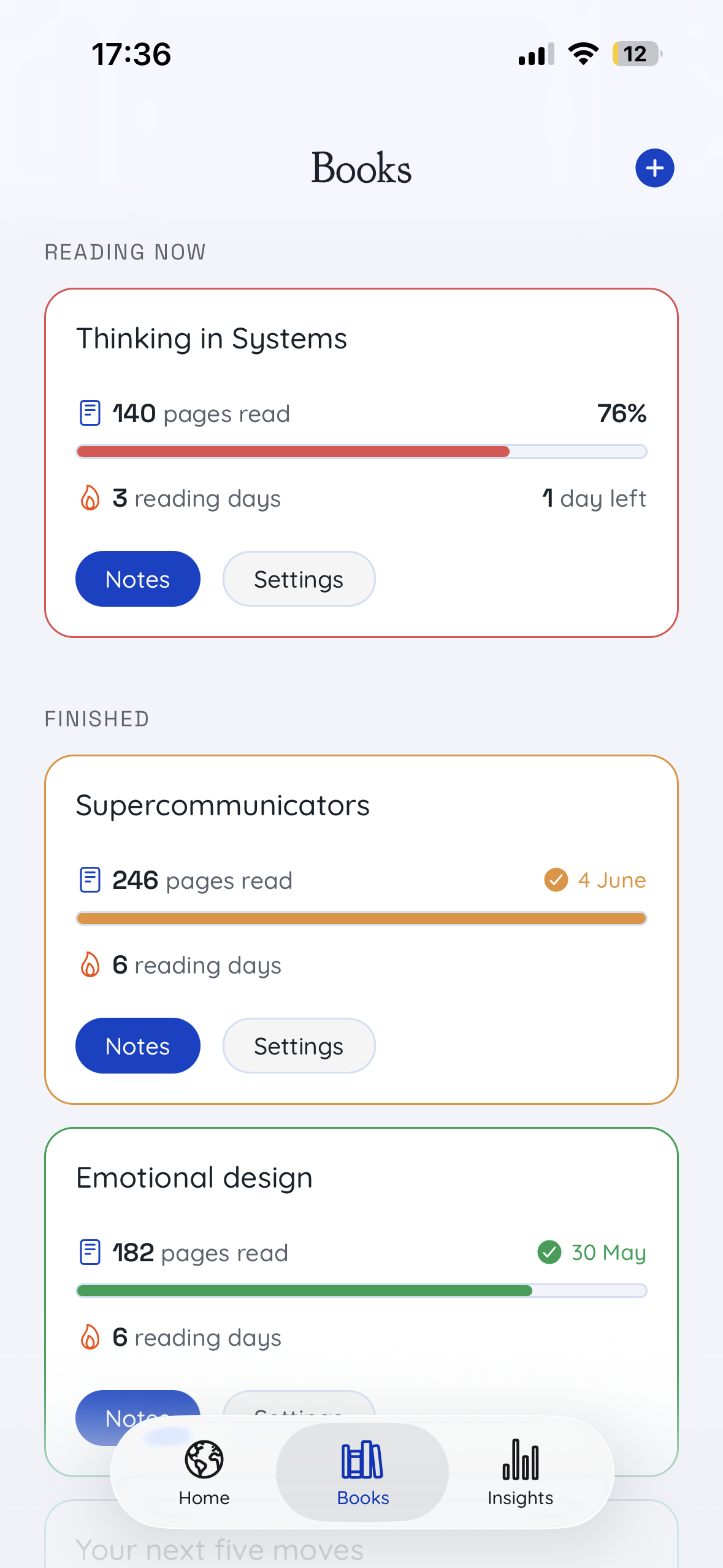 Personal library showing all books and reading progress